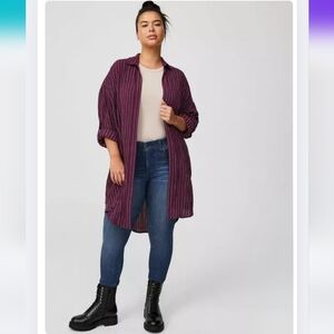 NWT Torrid 1 Oversized Kimono Shirt Purple Stripe Fall